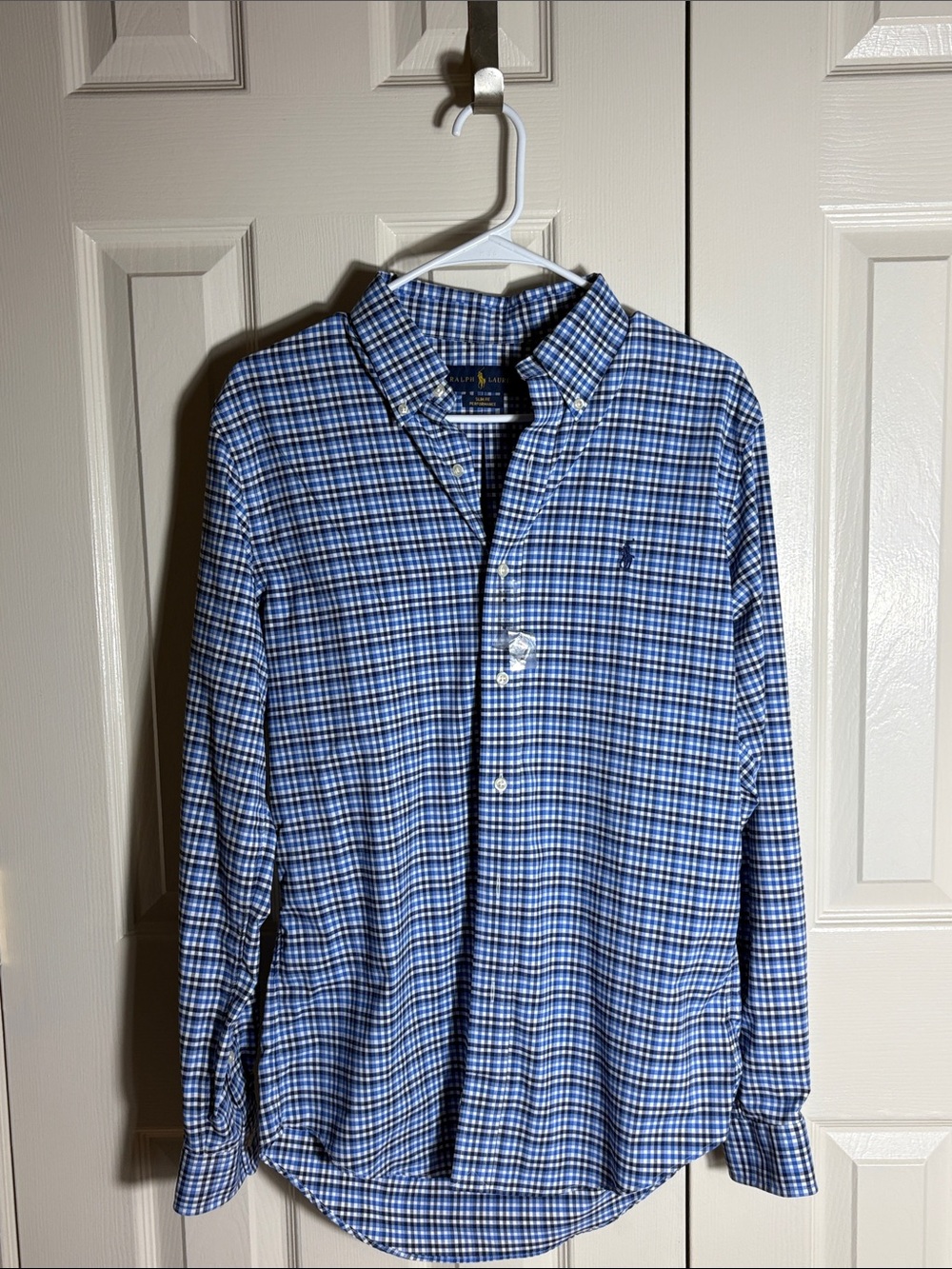 Ralph Lauren Blue and White Plaid Button-Down Shirt NWT